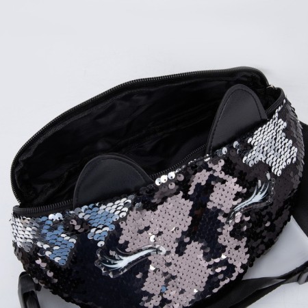 Children's bag for a girl Black Cat Belt with a lightning sequin, Black color-5