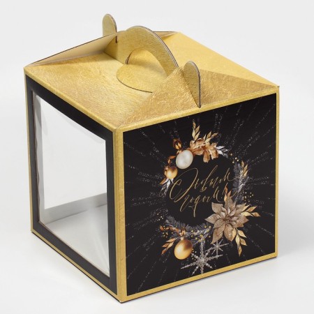 Confectionery box with a window, a chest, "New Year's chic" 20 x 20 x 20 cm, New Year-3