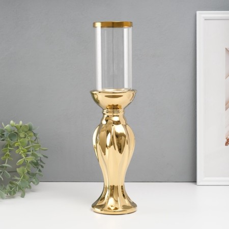 Ceramics candlestick, glass for 1 candle "Versailles" d = 7.5 cm gold 9.5x9.5x38.5 cm-1
