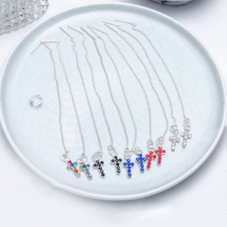 Earrings with rhinestones "chains" cross, color mix-1