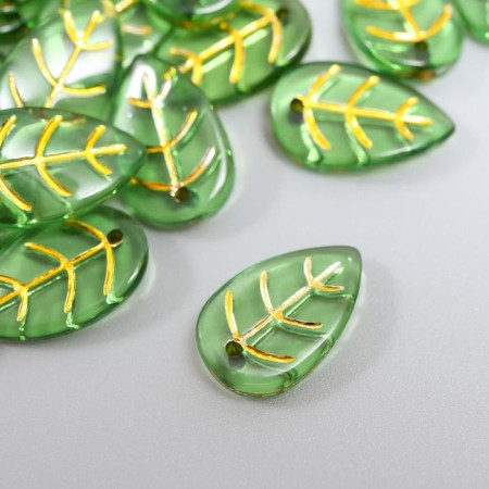 Beads for creativity Plastic "Green sheet with gold veins" set of 25 pcs 1.7x1.1x0.3cm