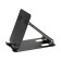 A tablet stand, adjustable, folding, rubber inserts, black