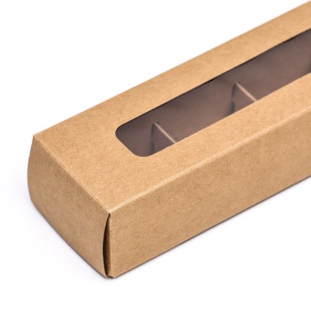 Box for 5 sweets with a shell, with a window, with thin dividers, craft 21x5x3.3 cm-2