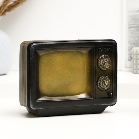 Piggy bank "TV" black with gold, 15cm
