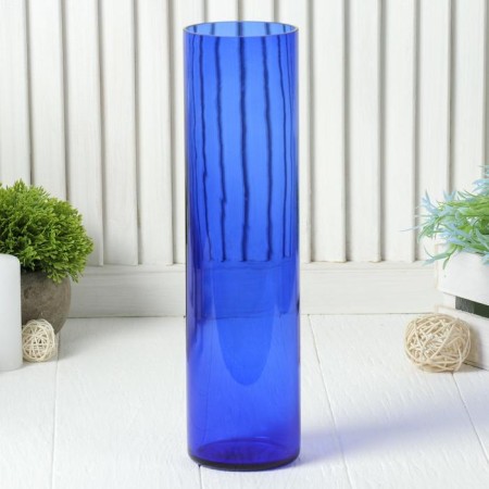 Vase "Cylinder" D 80*H 300 mm. from blue glass (without decor)