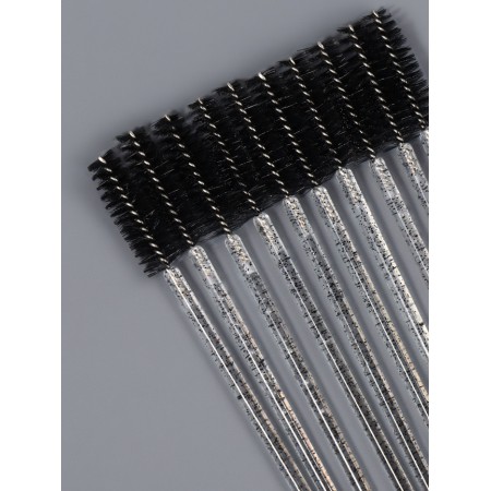 Brushes for eyebrows and eyelashes, set - 10 pcs, 10 cm, black/transparent color-2