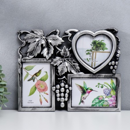 Photo frame plastic in 3 photos 10x15, 13x13 cm "Grapes" Dark silver 26x33 cm