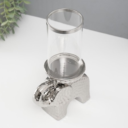 Ceramics candlestick, glass for 1 candle "Elephant" d = 8 cm silver 16x10x27 cm-5