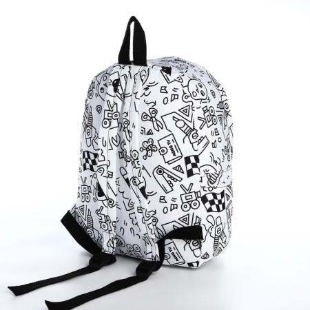 School backpack from textiles on lightning, 3 pockets, white/black color-3