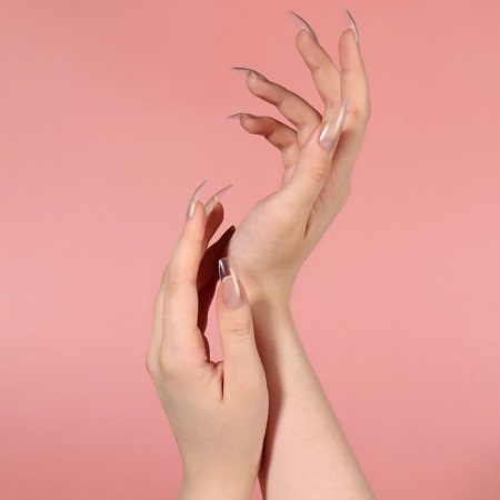 Tips for nail extension, 100 pcs, ballerina shape, full coating, in the container, the color is transparent-1