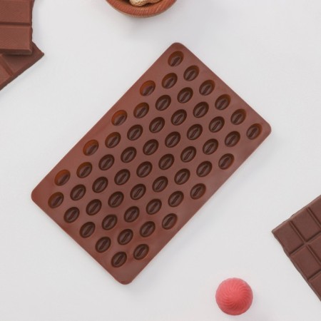 Form for marmalade Dolyan "Coffee beans", silicone, 18.5 × 11 × 1 cm, 55 cells (1.6 × 1.2 cm), brown color-2