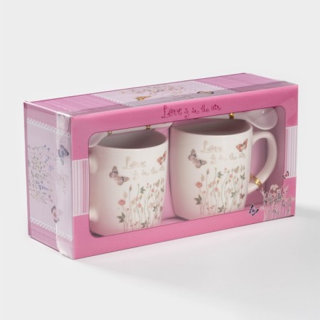 A set of ceramic mugs with spoons "Spring", 2 items: 200 ml, Mix drawing-5