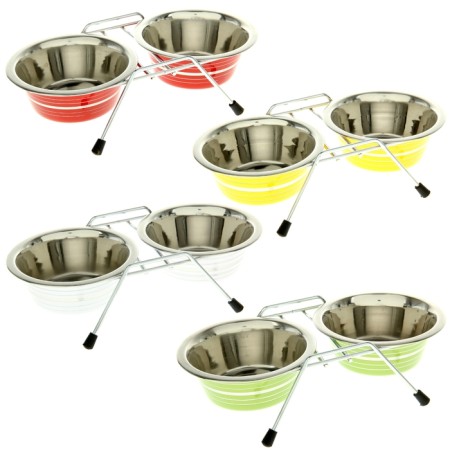 Set: Double color bowl with a strip on the stand VM-3000 (G), 2*360 ml-1