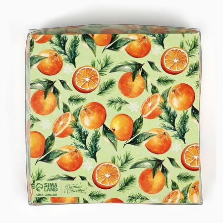 Makarun box “Happy New Year”, tangerines, 12 x 12 x 3 cm, New Year-3
