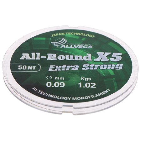 Monophile Flack ALLVEGA All-ROUND X5, diameter 0.09 mm, test 1.02 kg, 50 m, transparent