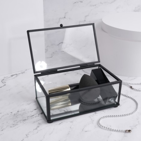 Organizer for storage, 1 section, with a lid, glass, with a mirror base, 14.5 × 8.5 cm, the color is transparent/black-2