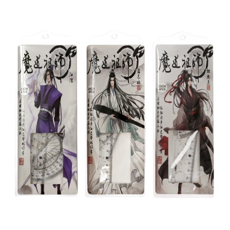 Geometric set "anime", (ruler, transporter, 2 squares) in the pencil case, mix
