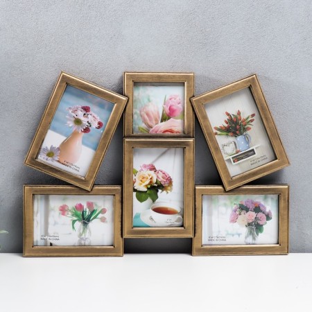 Photo frame plastic in 6 photos 10x10, 10x15 cm "Browned lines" Dark gold 33x48 cm