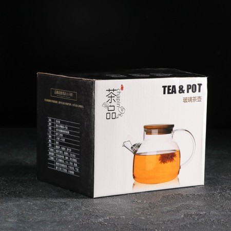 Glass teapot "Cruise", 800 ml, with metal sieve, gold color-3