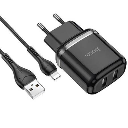 Nice charger Hoco N4, 2xUSB, 2.4 A, Lightning cable, 1 m, black-1