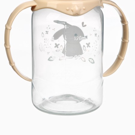 A bottle of feeding "Bunny" 150 ml, cylinder, with handles, beige color-5