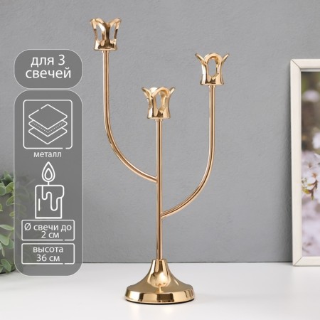 Summary Metal for 3 candles "Flower itself" d = 2 cm gold 16x9x36 cm
