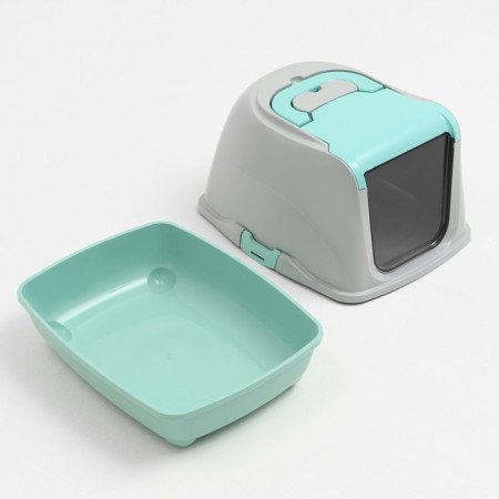 Domik toilet for cats closed with a door 50*38*37 cm, turquoise-gray-9