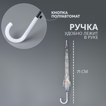 Umbrella - a semiautomatic “chamomile” cane, 8 spokes, r = 45 cm, transparent/white color-1