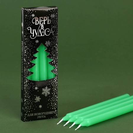 New Year's wax candles “New Year: Believe miracles”, set 4 pcs., Green, 15 x 1 x 1 cm.-2