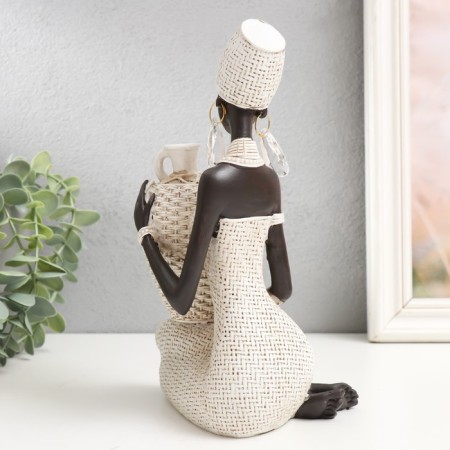 Souvenir Polystone "African sits with a wicker jug" White 23x13.5x10.3 cm-2
