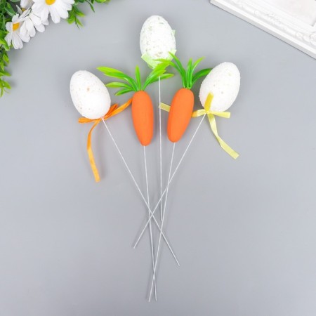 Easter decor on the stick "testicles in sprinkles and carrots" set 5 pcs 6x4 cm
