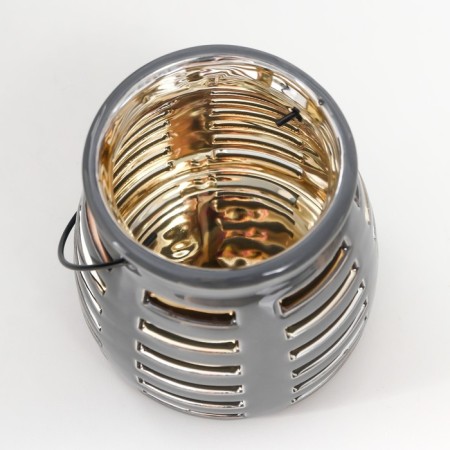 Ceramics candlestick for 1 candle "Lantern. Strips" inside gold Mix 11.5x11.5x11 cm-5