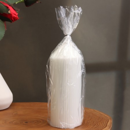Candle-cylinder with faces, 5x13 cm, white, 10 hours-2