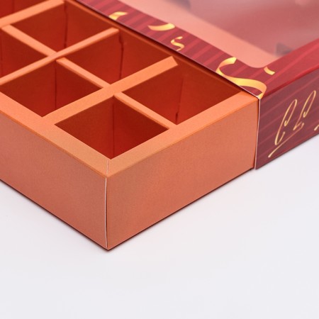 Box for 8 sweets + chocolate, with a window, "army stars", 17.7 x 17.85 x 3.85 cm-4