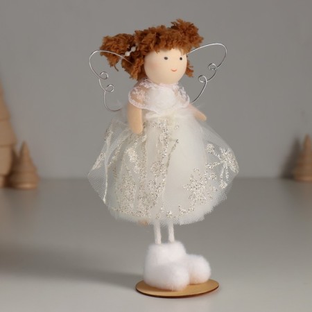 Interior doll "Angel in a white dress with patterns and fluff" 5.5x10x16 cm-1