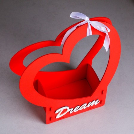 Kashpo wooden-heart "Dream", 24x10x27.5 cm, oak, red-2