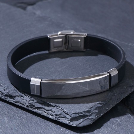 Unisex Bracelet "Style" smoothness, black color with silver, 20.5 cm