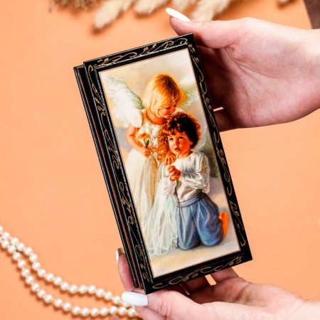 Casket - a bill "Angels", 8.5 × 17 cm, lacquer miniature-2