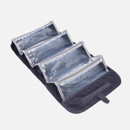 Cosmetic bag, 4 parts on zippers, gray color-2