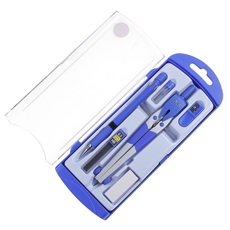 Ready, 6 items (compass, sharpener, barrel, eraser, mechanical pencil 0.5 mm, barn NV 0.5 mm) in a plastic pencil case