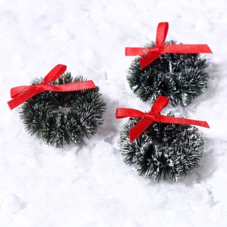 Decor "New Year's Wreath with a bow", a set of 3 pcs., Size 1 pc. -3 cm, dark green color-2