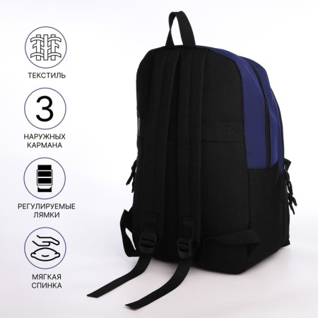 Young backpack from a lightning textile, 3 pockets, a bag, a suitcase holder, black/blue color-1