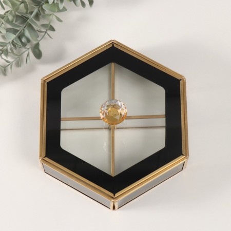 Casket glass with a metal frame "hexagon" transparent black 17.5x20x8 cm-3