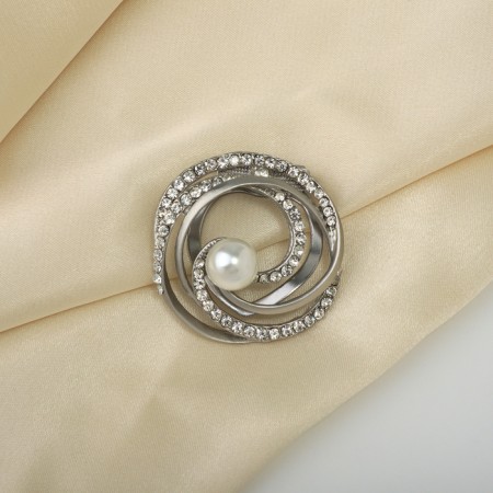 Clip for the scarf "pearl curl", the color is white in matte silver-3