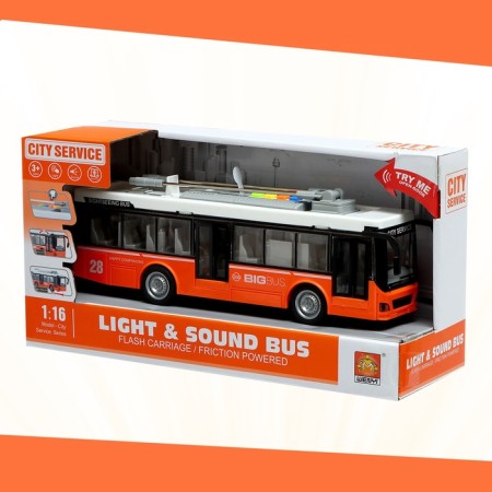 The trolleybus inertial "City", 1:16, light and sound, doors open, color orange color-8