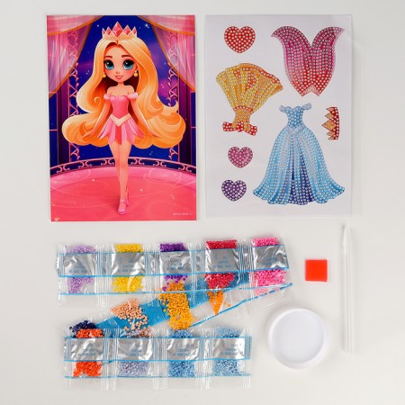 Diamond mosaic with partial filling for children. Dress the character "Princess"-2