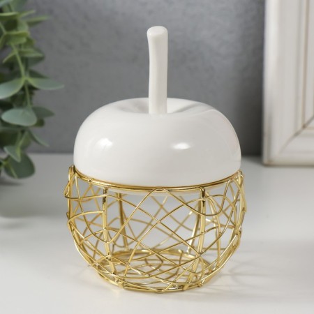 Coramics box, Metal "Apple" White 8.5x8.5x12 cm-1