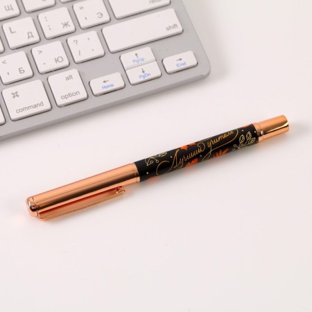 Pen "Best Teacher", accessories pink gold, metal, blue paste, 1.0 mm-3