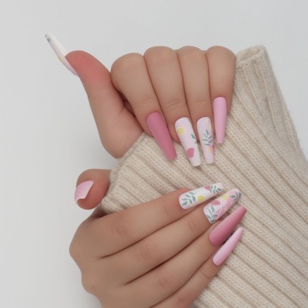 Follow nails "Tender abstraction", 12 pcs, with adhesive plates, ballerina form, multi -colored-9