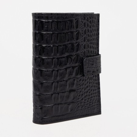 Male purse on 3 in 1 button for auto documents and passports, for cards, for coins, black color